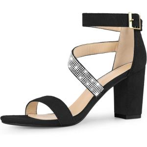 imageAllegra K Womens Rhinestone Open Toe Block Heels SandalsBlack