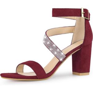 imageAllegra K Womens Rhinestone Open Toe Block Heels SandalsBurgundy