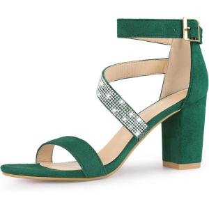 imageAllegra K Womens Rhinestone Open Toe Block Heels SandalsGreen
