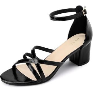 imageAllegra K Womens Strappy Heel Ankle Strap Open Toe Chunky Heels SandalsBlack