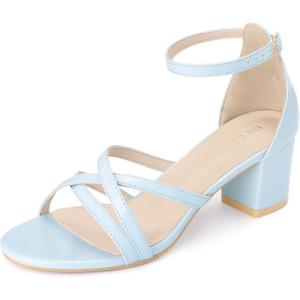 imageAllegra K Womens Strappy Heel Ankle Strap Open Toe Chunky Heels SandalsLight Blue