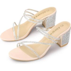 imageAllegra K Womens Strappy Rhinestone Block Heel Slide SandalsBeige