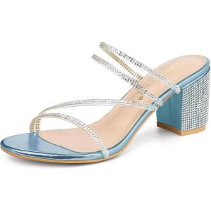 imageAllegra K Womens Strappy Rhinestone Block Heel Slide SandalsSky Blue