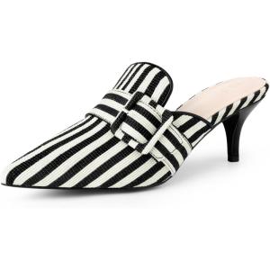 imageAllegra K Womens Stripe Buckle Slip on Pointed Toe Pumps Kitten Heels Slides MulesBlack