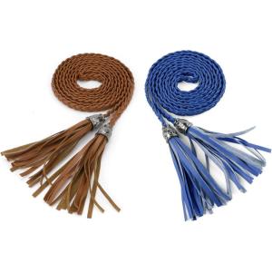 imageAllegra K Womens Tassels Braided Waist Belt Woven Skinny Belts for DressBrown  Royal Blue