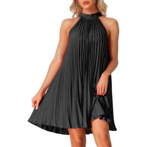 imageAllegra K Womens Tie Halter Neck Dress Sleeveless Summer Solid Color Flowy Pleated Beach Dress SundressBlack