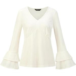 imageAllegra K Womens V Neck Velvet Blouse Halloween Party Flare Long Sleeve Peplum TopWhite