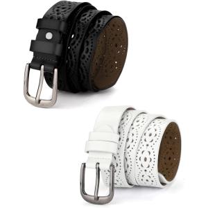 imageAllegra K Womens Vintage Hollow Belts Pin Buckle Faux Leather Belts for Jeans PantsBlack  White