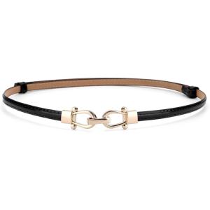 imageuxcell Metal Buckle Adjustable Thin High Waist Belt for WomenBlackdouble Round Buckle