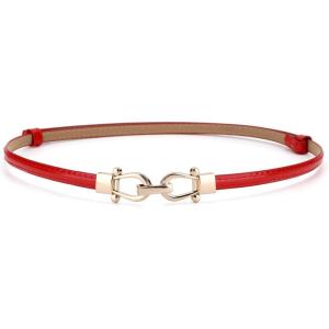imageuxcell Metal Buckle Adjustable Thin High Waist Belt for WomenReddouble Round Buckle