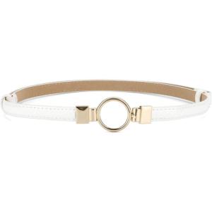 imageuxcell Metal Buckle Adjustable Thin High Waist Belt for WomenWhitebig Round Buckle