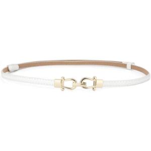 imageuxcell Metal Buckle Adjustable Thin High Waist Belt for WomenWhitedouble Round Buckle