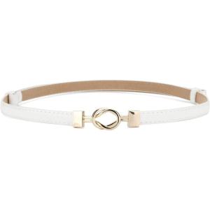 imageuxcell Metal Buckle Adjustable Thin High Waist Belt for WomenWhiteround Buckle