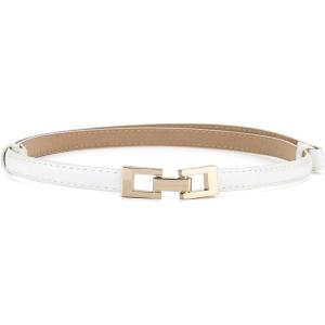 imageuxcell Metal Buckle Adjustable Thin High Waist Belt for WomenWhitesquare Buckle