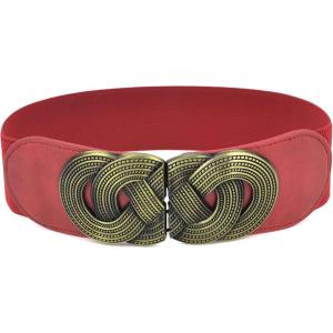 imageuxcell Retro Knot Woven Metal Interlocking Buckle Elastic Waist Cinch Belt BandRound Bucklered Bandbronze Buckle
