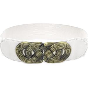 imageuxcell Retro Knot Woven Metal Interlocking Buckle Elastic Waist Cinch Belt BandRound Bucklewhite Bandbronze Buckle