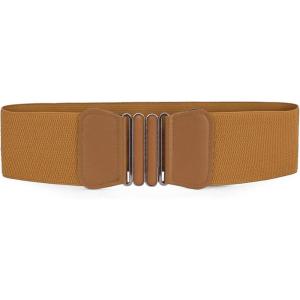 imageuxcell Women Bowknot Shaped Interlocking Buckle Elastic Belt WaistbandBrown