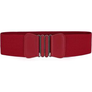 imageuxcell Women Bowknot Shaped Interlocking Buckle Elastic Belt WaistbandRed