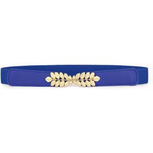 imageuxcell Women Leaf Shaped Interlocking Buckle 25cm Wide Stretch Cinch BeltBlue