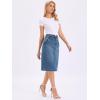 imageAllegra K Denim Skirt for Women High Waisted Casual Back Slit Stretchy Below Knee Length Jean SkirtBlue