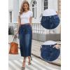 imageAllegra K Denim Skirt for Women Midi Length Elastic Waist Split Back Long Jean SkirtsDark Blue