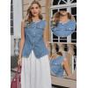 imageAllegra K Jean Vests for Women Collarless Button Down Sleeveless Denim Vest TopBlue