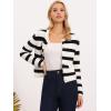 imageAllegra K Striped Cardigan for Womens Color Block Long Sleeve Button Down Crewneck Knit Sweater TopsBlack White