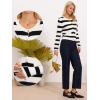 imageAllegra K Striped Cardigan for Womens Color Block Long Sleeve Button Down Crewneck Knit Sweater TopsBlack White