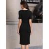 imageAllegra K Work Dress for Women Short Sleeve Square Neck Button Down Business Bodycon Office Dresses with BeltBlack