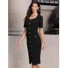 imageAllegra K Work Dress for Women Short Sleeve Square Neck Button Down Business Bodycon Office Dresses with BeltBlack