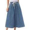 imageAllegra K Denim Maxi Skirt for Women Elastic Waist Casual A Line Long Jean SkirtsBlue