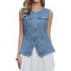 imageAllegra K Jean Vests for Women Collarless Button Down Sleeveless Denim Vest TopBlue