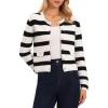 imageAllegra K Striped Cardigan for Womens Color Block Long Sleeve Button Down Crewneck Knit Sweater TopsBlack White