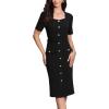 imageAllegra K Work Dress for Women Short Sleeve Square Neck Button Down Business Bodycon Office Dresses with BeltBlack
