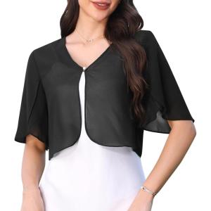 imageAllegra K Chiffon Bolero Shrug for Womens Open Front Ruffle Short Sleeve Cropped Cardigan for Evening DressBlack