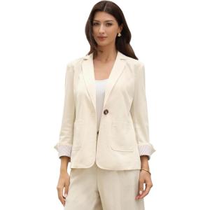 imageAllegra K Cotton Linen Blazers for Womens Business Casual One Button Work Jacket Office SuitBeige