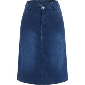 imageAllegra K Denim Skirt for Women High Waisted Casual Back Slit Stretchy Below Knee Length Jean SkirtDark Blue