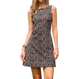 imageAllegra K Floral Tank Dress for Womens Sleeveless Boat Neck ALine Summer Mini SundressBlack