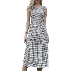 imageAllegra K Gingham Dress for Women Casual Sleeveless Flowy Vacation Summer Midi Smocked DressesBlack
