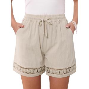 imageAllegra K Linen Shorts for Womens Casual Summer Beach Drawstring High Waisted Shorts with PocketsBeige