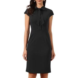 imageAllegra K Work Dress for Women Cap Sleeve Bow Tie Side Zipper Sheath Business Casual Bodycon DressesBlack
