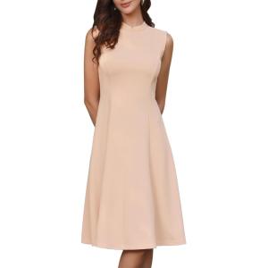 imageAllegra K Work Dresses for Womens 2026 Mock Neck Sleeveless A Line Midi DressBeige