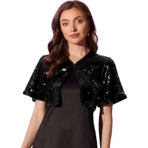 imageAllegra K Sequin Bolero for Womens Sparkly Crop Glitter Formal Shrug for Evening DressesBlack