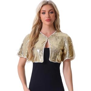 imageAllegra K Sequin Bolero for Womens Sparkly Crop Glitter Formal Shrug for Evening DressesLight Gold