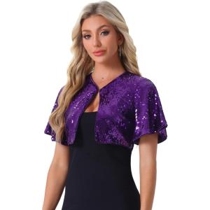 imageAllegra K Sequin Bolero for Womens Sparkly Crop Glitter Formal Shrug for Evening DressesPurple
