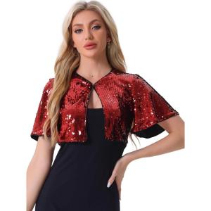 imageAllegra K Sequin Bolero for Womens Sparkly Crop Glitter Formal Shrug for Evening DressesRed