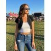 imageAllegra K Womens Denim Jacket Cap Sleeve Cropped Open Front Shrugs Casual Summer Jean JacketsBlack
