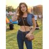 imageAllegra K Womens Denim Jacket Cap Sleeve Cropped Open Front Shrugs Casual Summer Jean JacketsBlue