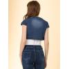 imageAllegra K Womens Denim Jacket Cap Sleeve Cropped Open Front Shrugs Casual Summer Jean JacketsBlue