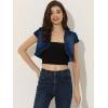 imageAllegra K Womens Denim Jacket Cap Sleeve Cropped Open Front Shrugs Casual Summer Jean JacketsDark Blue